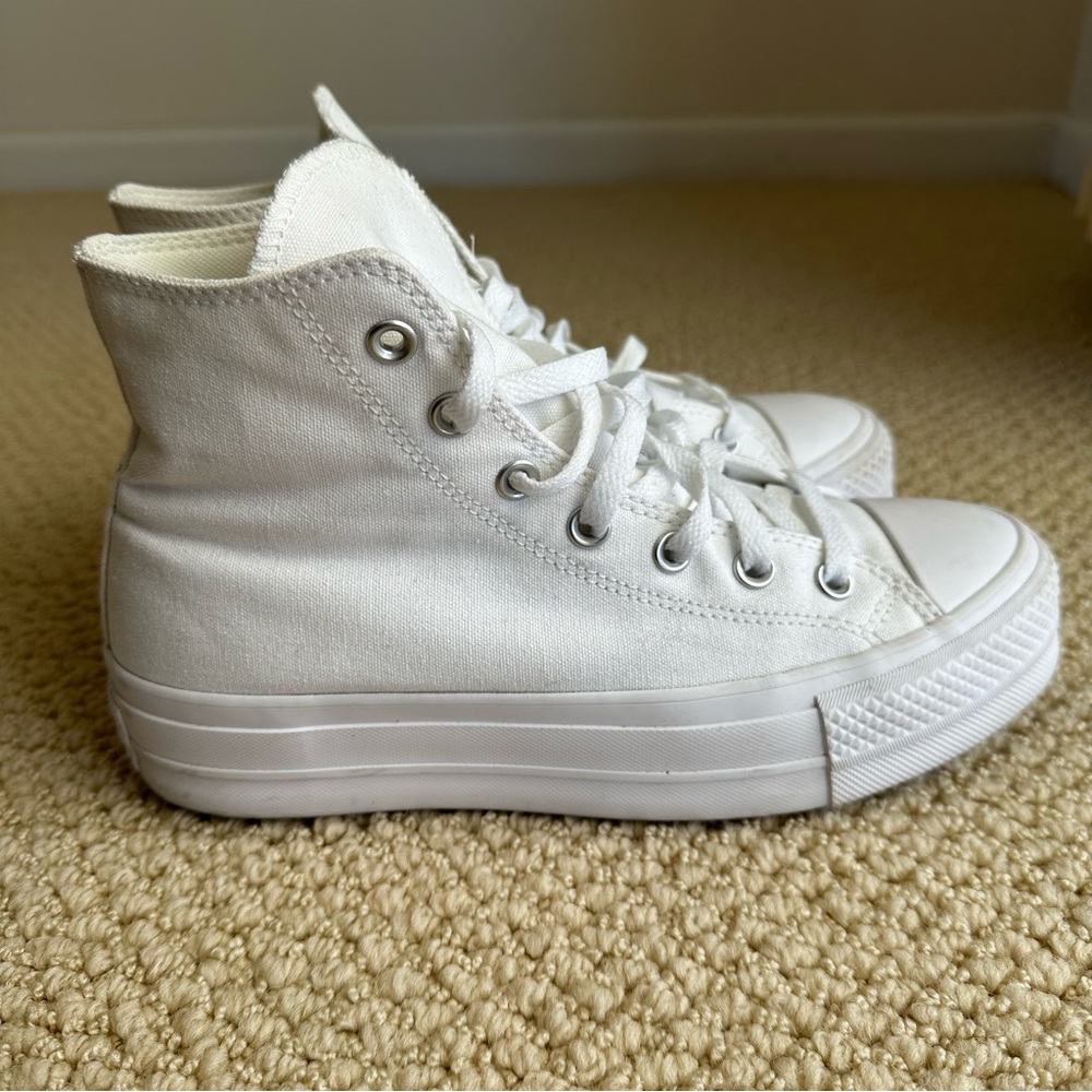 Converse Chuck Taylor Lift Platform High Top Sneakers All White - Picture 2 of 11